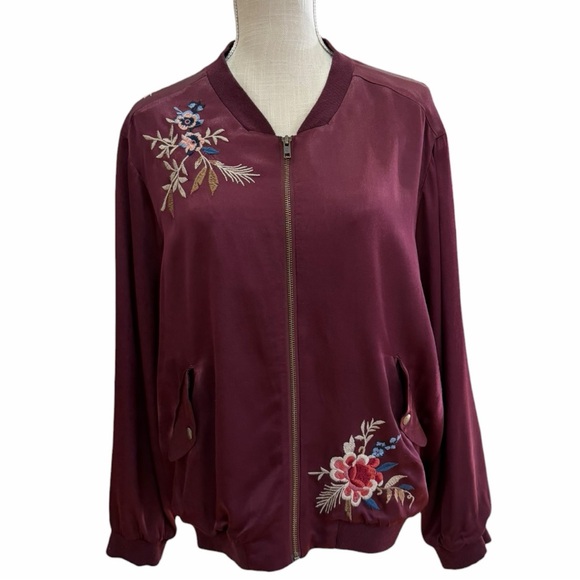 Johnny Was Jackets & Blazers - Johnny Was Workshop Silk Lined Embroidered Bomber Jacket Crane Pagoda Size XL